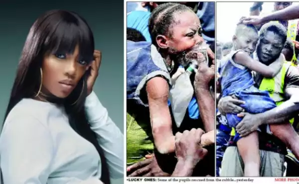 Tiwa Savage Visits Victims Of The Lagos Collapsed Building In The Hospital